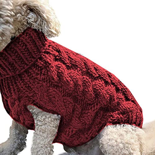 Cozylkx Winter Warmer Hundepullover Mit Rollkragen, Gestrickter Hundepullover, Katzen-outfit, Weste Für Kleine Und Mittelgroße Hunde,Weinrot von Cozylkx