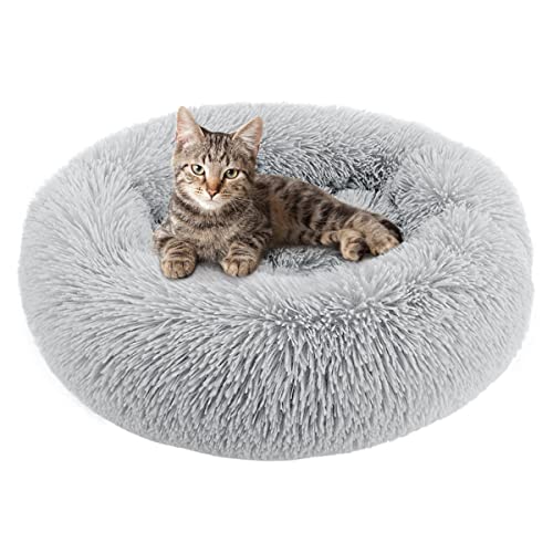 Katzenbett Hundebett Flauschig Waschbar rund Katzenkissen Hundekissen Plüsch Haustierbett Donut Hundekorb Katzenkorb für Katzen und kleine mittelgroßen Hunde (60CM, Hellgrau) von Cozywind