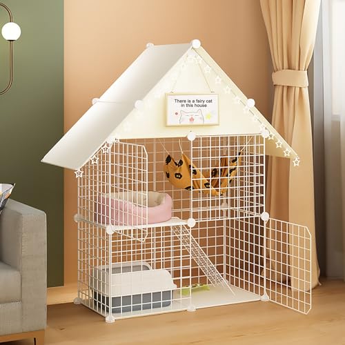 Indoor Faltbarer Katzenkäfig, DIY Drahtzaun Katzenhütte für Katzen, Frettchen, Chinchilla, Kaninchen (Style4 111x75x110) von CraftNestUK