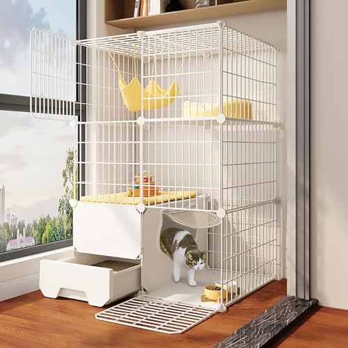 Katzenkäfig für den Innenbereich, DIY-Drahtzaun, Katzenhütte, Katzengehege, mit Katzenklo, für 1–2 Katzen, Frettchen, Chinchilla, Kaninchen (einfarbig, 75 x 39 x 109 cm) von CraftNestUK