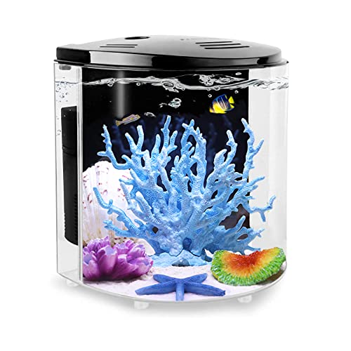 Craftsboys Aquarium, 5 l, mit Rückwandfilter, LED-Licht. Super klares Acryl-Aquarium für Betta und kleine Fische (Schwarz, Halbmond) von Craftsboys