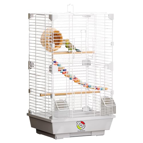 Craftsboys grundlegender Vogelkäfig (63 cm x 37 cm x 28 cm), Vogelkäfig mit 1 Leiter, 1 Querstange, 2 Futterspendern und 1 Vogelhaus von Craftsboys