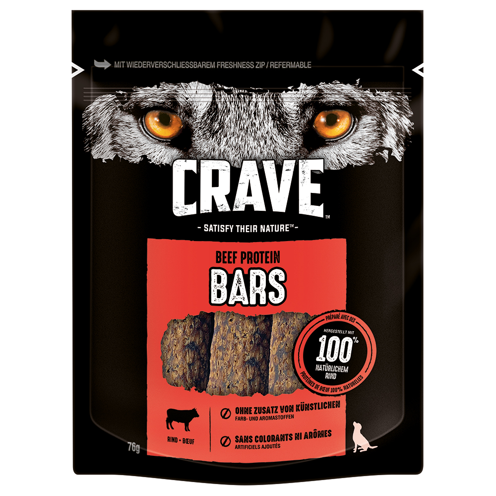 Crave Adult mit Lamm & Rind - Ergänzend: 7 x 76 g Crave Protein Bars Rind von Crave