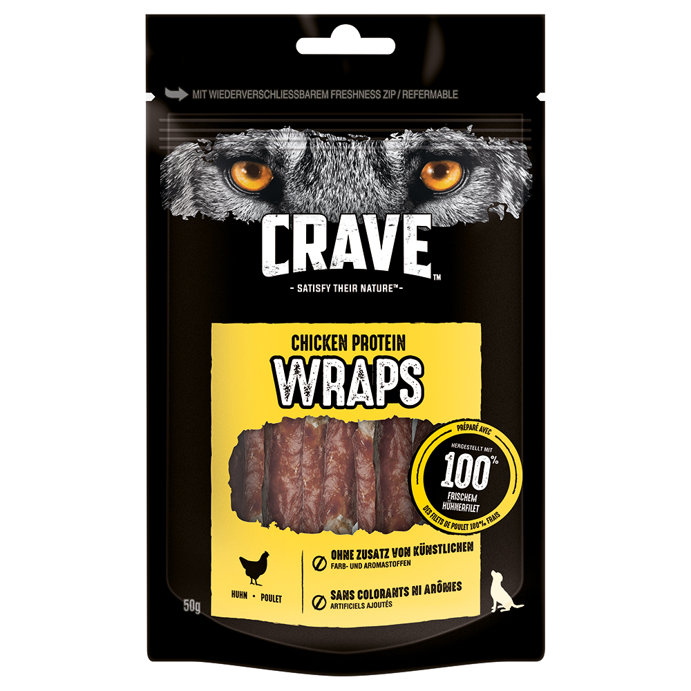 Crave Protein Wrap - Sparpaket: 10 x 50 g Huhn Crave Protein Wrap - Sparpaket: 10 x 50 g Huhn von Crave