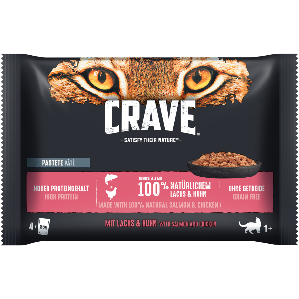 Sparpaket Crave Katze Nassfutter Pouch Multipack 88 x 85 g - Pastete mit Lachs & Huhn von Crave