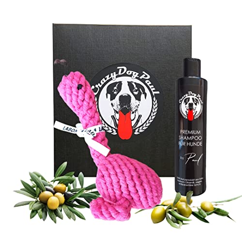 Crazydogpaul Geschenk Florida für Hundeliebhaber - Hundeshampoo + Spielzeug Flamingo in der Geschenkbox von CrazyDogPaul