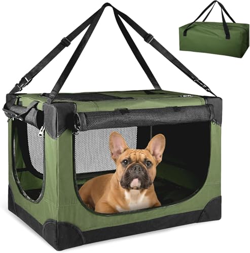 Crazydeer Weiche kleine Hundebox – 61 cm tragbare Reise-Welpenbox für kleine Haustiere oder 2 Katzen, zusammenklappbare Haustier-Tragetasche mit 4 Netztüren, Autohütte für Hunde mit Griff für drinnen von Crazydeer