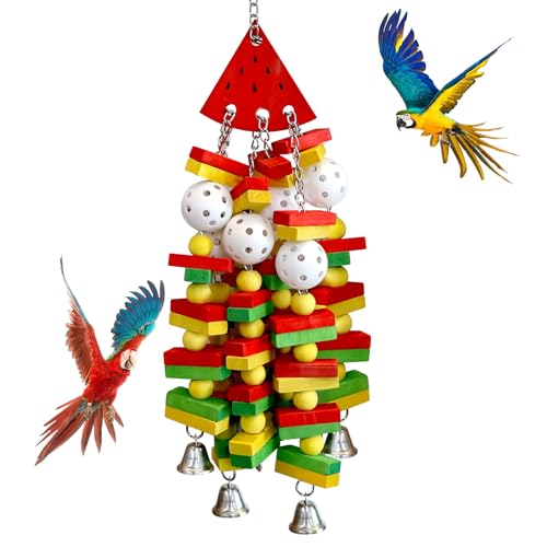 Interaktives Vogelspielzeug für große Papageien, Kakadus, Nymphensittiche und Sittiche, lustiges und ansprechendes Spielzeug (Wassermelone) von Crazydeer