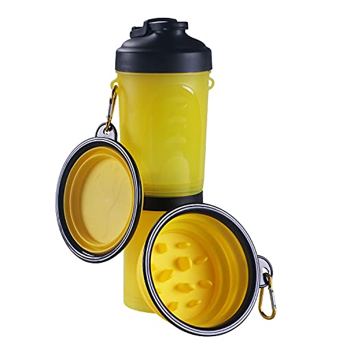 Crea ERCOLE SLOW 2-in-1-Trinkflasche für Haustiere, tragbar, mit 2 Futternäpfen, faltbar, für Wasser und Futter, zum Ersticken, langsame Fütterung (gelb) von Crea