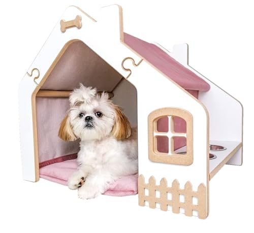 Create for you® - Hundehütte - Hundezwinger - Hundebett - Privates Zuhause für Ihr Haustier - Haus für kleine Hunderassen und Katzen - Modernes Design - Zwei Metallschalen Inklusive - 47x59cm - Rosa von Create for you