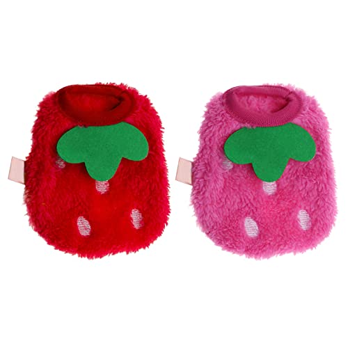 2 Stück Erdbeere Meerschweinchen Kleidung kleine Haustiere Winter Plüsch warme Bekleidung Kostüme Weiche Mäntel für Kaninchen, Frettchen, Chinchillas, Kätzchen, 3XS von Create idea