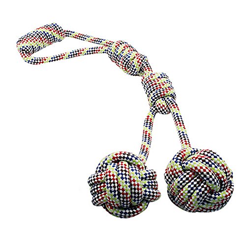 Creation Core Double Dog Cotton Rope Balls with Loop Handle Interactive Tug of War Chew Knoten-Spielzeug für mittelgroße Hunde, zufällige Farbe von Creation Core