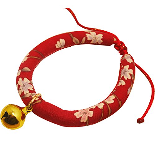 Creation Core Katzenhalsband im japanischen Stil, Blumendruck, mit goldener Glocke, Rot, Größe L von Creation Core