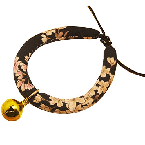 Creation Core Katzenhalsband im japanischen Stil mit Blumendruck und goldener Glocke (schwarz-pinke Blume, S) von Creation Core
