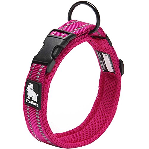 Creation Core Reflektierendes Hundehalsband mit Ring, atmungsaktives Mesh, weich gepolstert, verstellbar, Nylon, 2,5 cm breit, Rosa XL von Creation Core