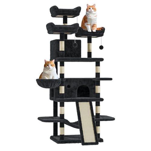 Creperture Katzen Kratzbaum, 173cm Stabil Kratzbäume für Große ab 9 kg, Katzenbaum mit Sisalseil, Plüschsitzstangen, Sisal-Kratzbäumen, Hängematten, Körben, baumelnden Bällen,Plattform Creperture Katzen Kratzbaum, 173cm Stabil Kratzbäume für Große ab 9 kg, Katzenbaum mit Sisalseil, Plüschsitzstangen, Sisal-Kratzbäumen, Hängematten, Körben, baumelnden Bällen,Plattform von Creperture
