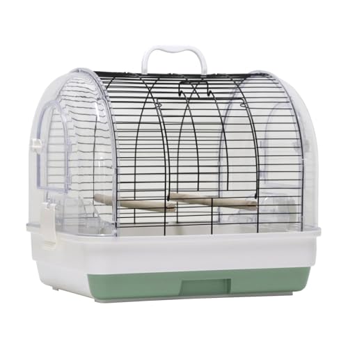 Creperture Tragbar Vogelkäfig Vogelvoliere, Metall + Kunststoff Transparenter Papageienkäfig mit Tragegriff, 2 Futternäpfen, Sitzstangen, Sicherheitsgitter und Reinigungsschale von Creperture