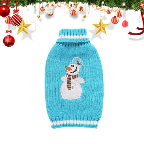 1 Stück Weihnachts-Hundebekleidungs Outfits Weihnachtsblauer Pullover Welpenstrickwaren Schneemann Welpenkleidung Rollkragen Pullover Winter Strickpullover Kätzchen für Kleine Mittelgroße von Cretvestsar
