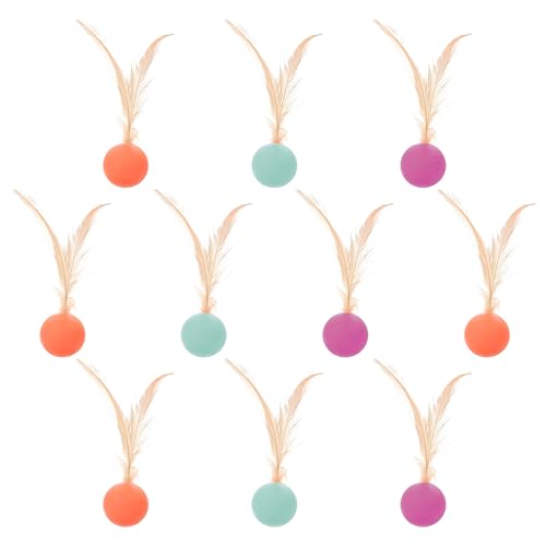 Cretvestsar Katzen-Hüpfbälle mit Federn – 10 Stück, 2,5 cm, interaktive Gummi-Spielbälle, Spielzeug für Katzen, Indoor-Spielzeit, Solo-Spiel, Übung, Jagdspiele, zufällige Farben von Cretvestsar