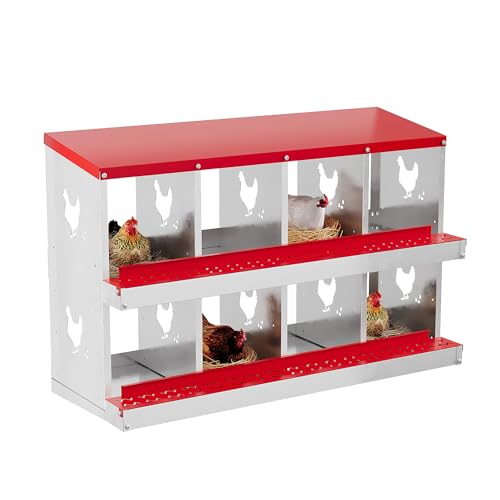 Crevyteg Hühner-Nistkasten, 2-stöckig, Metall-Hühnerei-Legebox mit wasserabweisendem Schrägdach, einfache Reinigung, Eiersammelboxen für Hühner, Hühner, Enten, 8 Fächer, Rot Crevyteg Hühner-Nistkasten, 2-stöckig, Metall-Hühnerei-Legebox mit wasserabweisendem Schrägdach, einfache Reinigung, Eiersammelboxen für Hühner, Hühner, Enten, 8 Fächer, Rot von Crevyteg