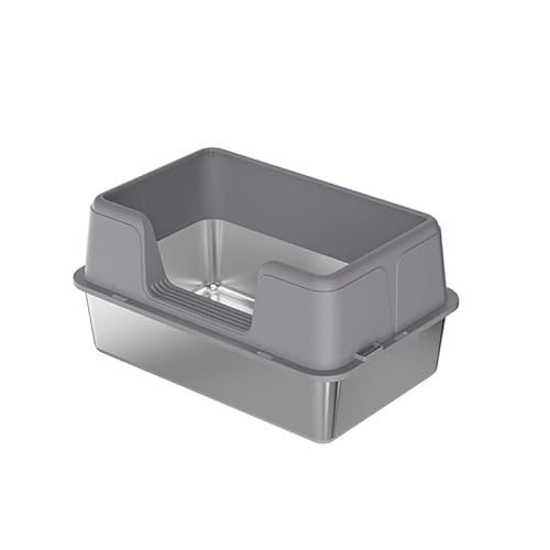 Crevyteg Katzentoilette aus Edelstahl, hohe Seiten, Edelstahl, Katzentoilette, Metall, einfache Reinigung, spritzwassergeschützt, halbgeschlossene Katzentoilette, grau, 50 x 35 x 26,5 cm Crevyteg Katzentoilette aus Edelstahl, hohe Seiten, Edelstahl, Katzentoilette, Metall, einfache Reinigung, spritzwassergeschützt, halbgeschlossene Katzentoilette, grau, 50 x 35 x 26,5 cm von Crevyteg