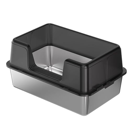 Crevyteg Katzentoilette aus Edelstahl, hohe Seiten, Edelstahl, Katzentoilette, Metall, einfache Reinigung, spritzwassergeschützt, halbgeschlossene Katzentoilette, schwarz, 50 x 35 x 21,5 cm Crevyteg Katzentoilette aus Edelstahl, hohe Seiten, Edelstahl, Katzentoilette, Metall, einfache Reinigung, spritzwassergeschützt, halbgeschlossene Katzentoilette, schwarz, 50 x 35 x 21,5 cm von Crevyteg