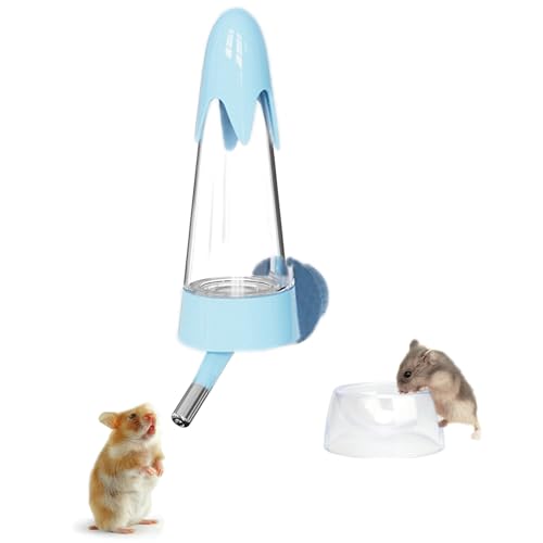 Hamster-Wasserflasche mit Ständer und Futternapf, 2-in-1, 125 ml, tropffrei, Wasserflasche für Meerschweinchen, Rennmaus, Eichhörnchen, Igel, Hamster, Kleintier-Wasserspender, Käfigzubehör (Blau, 125 Hamster-Wasserflasche mit Ständer und Futternapf, 2-in-1, 125 ml, tropffrei, Wasserflasche für Meerschweinchen, Rennmaus, Eichhörnchen, Igel, Hamster, Kleintier-Wasserspender, Käfigzubehör (Blau, 125 von Crisque