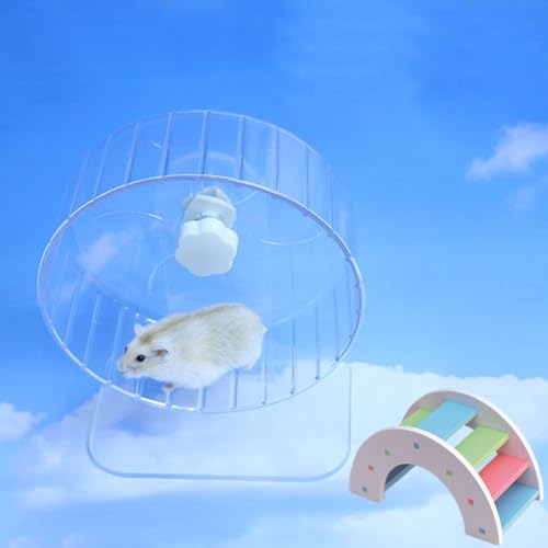 Hamsterrad, leises Laufrad mit verstellbarem Ständer für Hamster, Meerschweinchen, Rennmaus, Igel, Kleintierkäfig-Zubehör (transparent, 17,5 cm) von Crisque