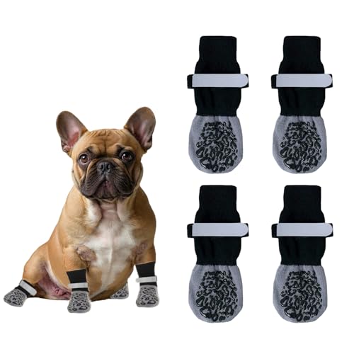 Hundesocken gegen Lecken von Pfoten, Doppelgreifer für ältere Hunde, Hartholzböden, Pfotenschutz, Schuhe für heißen Gehweg/Winter (S, Leopard) von Crisque