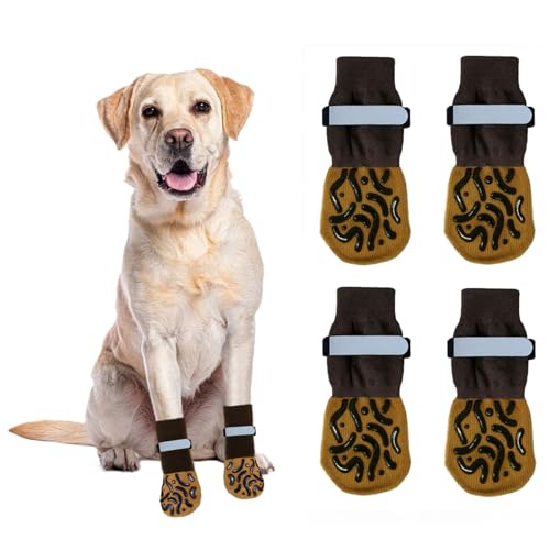 Hundesocken gegen Lecken von Pfoten, Doppelgreifer für ältere Hunde, Hartholzböden, Pfotenschutz, Schuhe für heißen Gehweg/Winter (XL, geometrisches Braun) von Crisque