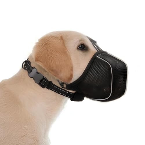Maulkorb für Hunde mit Halsband, verstellbar, reflektierend, weicher Netzmaulkorb für große, mittelgroße und kleine Hunde, um Essen, Beißen und Bellen zu verhindern (XXL) von Crisque
