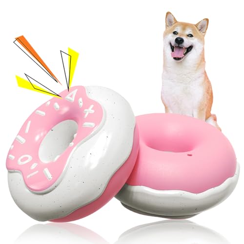 Crmanedy Quietschendes Hundespielzeug für aggressive Kauer, Donut-Form, langlebig und robust, interaktives Hundespielzeug für kleine, mittelgroße Hunde (Rosa) von Crmanedy
