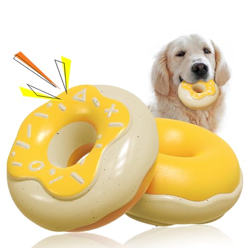 Quietschendes Hundespielzeug für aggressive Kauer, Donut-Spielzeug, Gummi-Hundespielzeug für kleine und mittelgroße Hunde, robustes Hundespielzeug – Geburtstagsgeschenk (Gelb) von Crmanedy