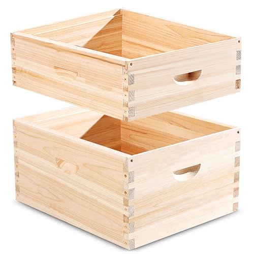Bienenstockbox mit 10 Rahmen, inklusive mittelgroßer Bienenstockbox und tiefer Brutbox, Holzrahmen, Bienenstock, Starter-Set für Anfänger, Imker (zerlegt), 2 Stück von CroBlissful