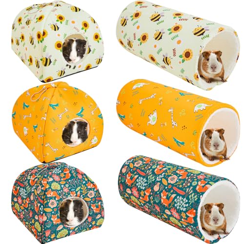 CroBlissful 6 Stück Meerschweinchen Versteck Set Warmes Weiches Rattenbett und Tunnel Waschbar Zuckergleiter Spielzeug Meerschweinchen Haus Zubehör für Hamster, Kaninchen, Hase, Kleintier (Niedlicher von CroBlissful