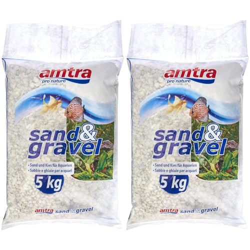 AMTRA Gravel NOA - Natürlicher Aquarienkies, dekorativer Boden, weiße grobe Körnung 4-8 mm, 5kg-Format (Packung mit 2) von Amtra