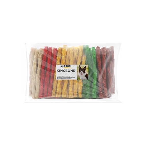 Croci King Bone - Twisted Snack Stick, Kaubelohnung für Hunde aus Rindsleder, Dentalstick zur Zahnreinigung, 13 cm - 100 STK von Croci