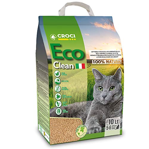 Croci Eco Clean Litter 10 L – klumpende Katzenstreu, biologisch abbaubar, spült in der Toilette, 100 % pflanzlich, langlebiger geruchshemmender Sand von Croci