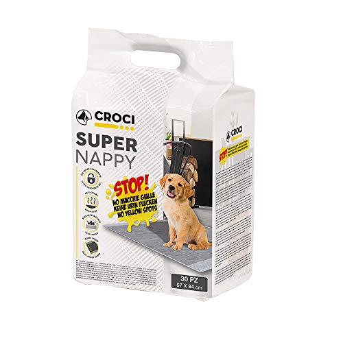 Croci Super Windel Aktivkohle – Hygienematten für Hunde 57x84 cm – 30 Stück, Unterlagen für Hunde und Haustiere, für Hunde- und Katzenurin, Ultra saugfähig, Einweg, reiß- und geruchshemmend von Croci