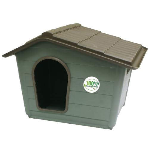 Croci Canile Villa Recycled Hundebett, zerlegbar, für den Außenbereich, recyceltes Material, abnehmbares Dach, 99 x 70 x 75 cm, Grün von Croci