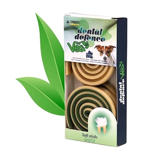 Croci Dental Defence Veg Gemüsesnack für Hunde, Drehwirbel für die Mundhygiene, Reinigung der Hundezähne, Erdnuss-Geschmack Kokosnuss und Minze, 100 g von Croci