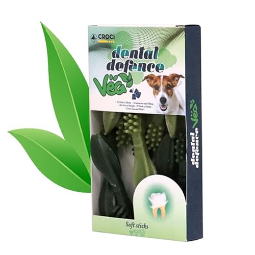 Croci Dental Defence Veg Gemüsesnacks für Hunde, Zahnreinigung, Hundezähne, Geschmack grüner Tee und Minze/Größe L, 2 Stück, 100 g von Croci