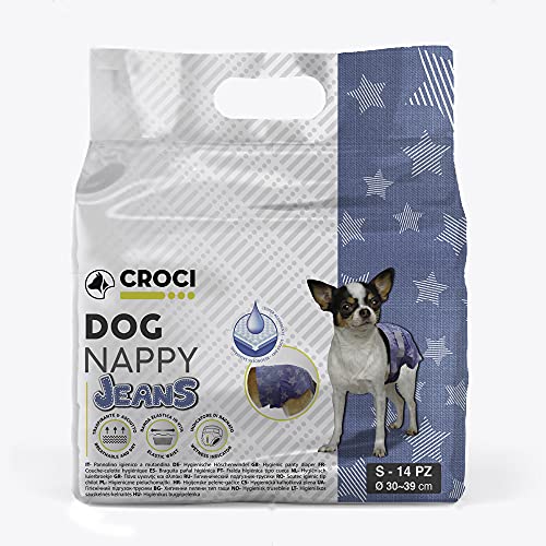 Croci Dog Nappy Jeans Windelhose für weibliche Hunde, Größe S - Ø 30-39 cm, hygienische Windel für Zyklus und Pfeifen, geruchshemmend, Einweg-Windel, Verstellbarer Klebeverschluss, 14 Stück Croci Dog Nappy Jeans Windelhose für weibliche Hunde, Größe S - Ø 30-39 cm, hygienische Windel für Zyklus und Pfeifen, geruchshemmend, Einweg-Windel, Verstellbarer Klebeverschluss, 14 Stück von Croci