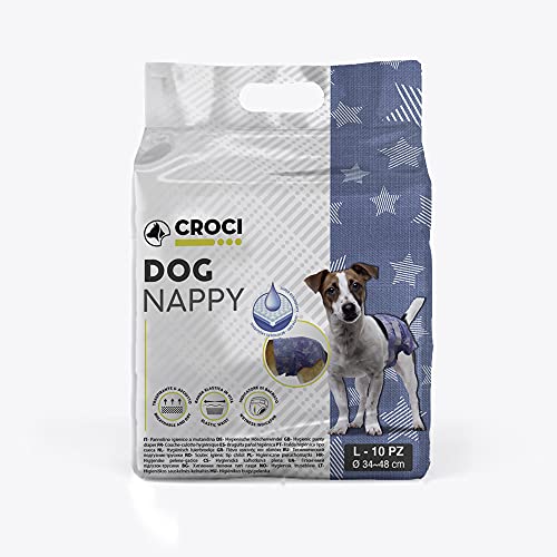 Croci Dog Nappy Jeans Hundewindel, Höschen, für Weibliche Hunde, Zyklus und PIPI, geruchlos, Verwendung und Wert, 10 Stück, Größe L, 34-48 cm von Croci