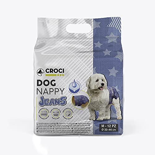 Croci Dog Nappy Jeans Windelhose für weibliche Hunde, Größe M - Ø 32-44 cm, hygienische Windel für Zyklus und Pfeifen, geruchshemmend, Einweg, Verstellbarer Klebeverschluss, 12 Stück Croci Dog Nappy Jeans Windelhose für weibliche Hunde, Größe M - Ø 32-44 cm, hygienische Windel für Zyklus und Pfeifen, geruchshemmend, Einweg, Verstellbarer Klebeverschluss, 12 Stück von Croci