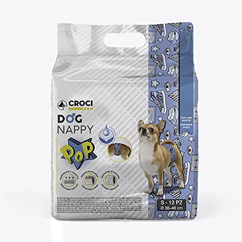 Croci Dog Nappy Pop - Saugtuch für Rüden, Größe S - Ø 30-40 cm, hygienische Windelhose für Hundeurin, Verstellbarer Klebeverschluss, 12 STK von Croci