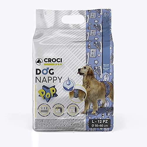Croci Dog Nappy Pop - Saugtuch für Rüden, Größe L - Ø 50-60 cm, hygienische Windelhöschen für Hundeurin, Verstellbarer Klebeverschluss, 12 STK von Croci