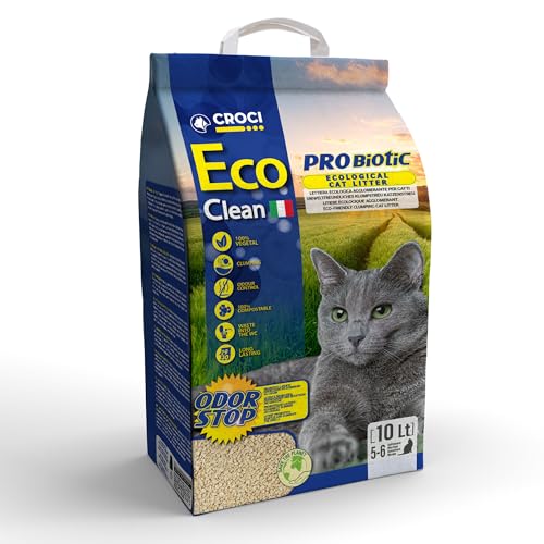 Croci Eco Clean Probiotic Litter 10 L - Klumpende Katzenstreu, Biologisch abbaubar, Toilettenspülung, 100 Prozent pflanzlich, Anti-Geruchs-Sand, 3.8 kg von Croci