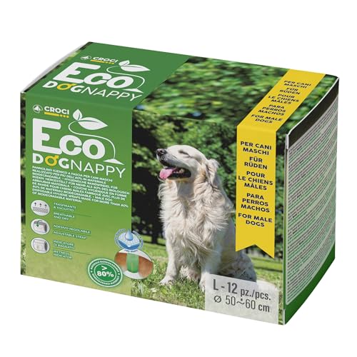 Croci Eco Hundewindel – Biologisch abbaubare Windeln für Rüden – Hundeunterhosen zum Pinkeln – Hygienebandwindeln für Rüden, geruchshemmend, Einweg, 12 Stück, Größe L, 50–60 cm von Croci