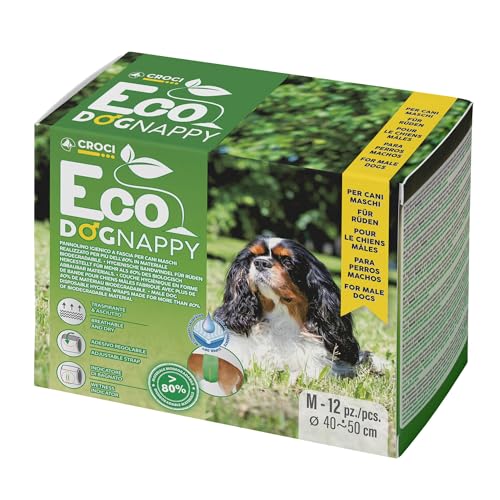 Croci Eco Hundewindel – Biologisch abbaubare Windeln für Rüden – Hundeunterhosen zum Pinkeln – Hygienebandwindeln für Rüden, geruchshemmend, Einweg, 12 Stück, Größe M, 40–50 cm von Croci